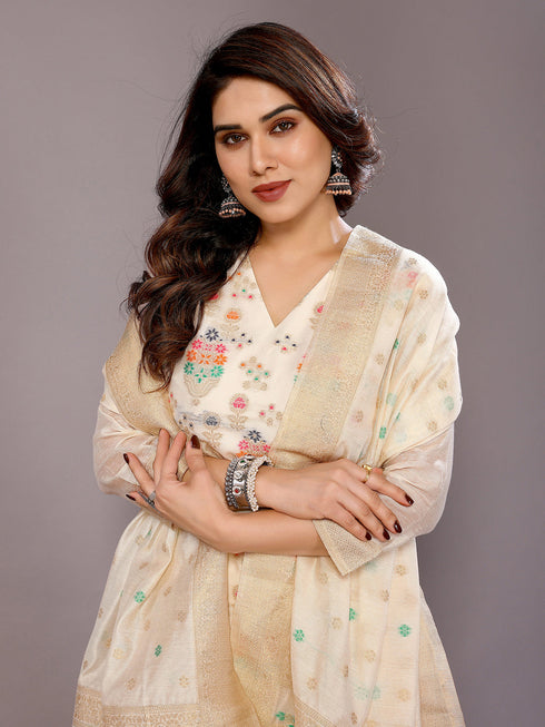 Cream Chanderi Cotton Pant Suit Acy8235 Back View