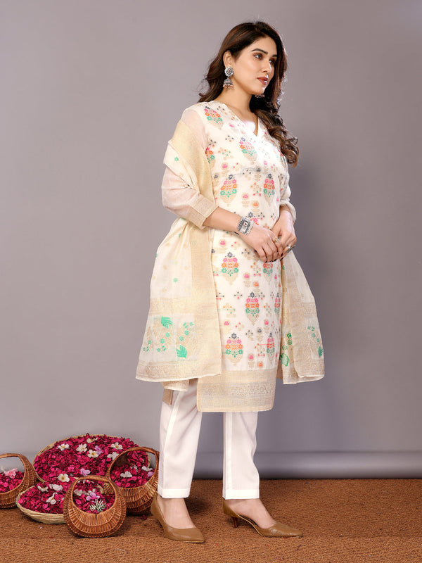 Cream Chanderi Cotton Pant Suit Acy8235