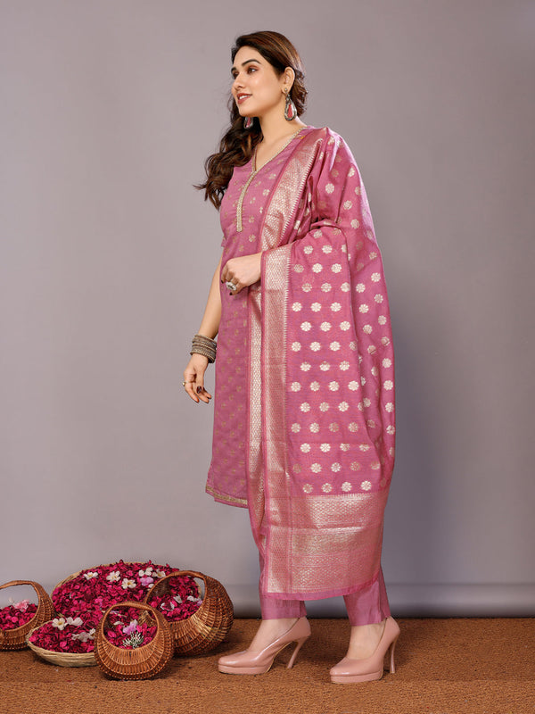 Pink Chanderi Cotton Pant Suit Acy8236