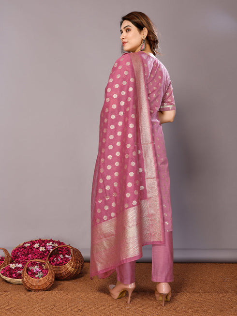 Pink Chanderi Cotton Pant Suit Acy8236 Salwar Kameez