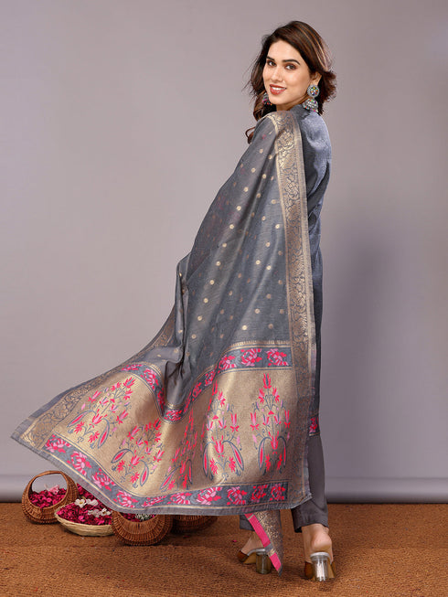 Grey Chanderi Cotton Pant Suit Acy8237 Salwar Kameez