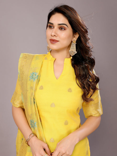 Yellow Chanderi Cotton Pant Suit Acy8240 Back View