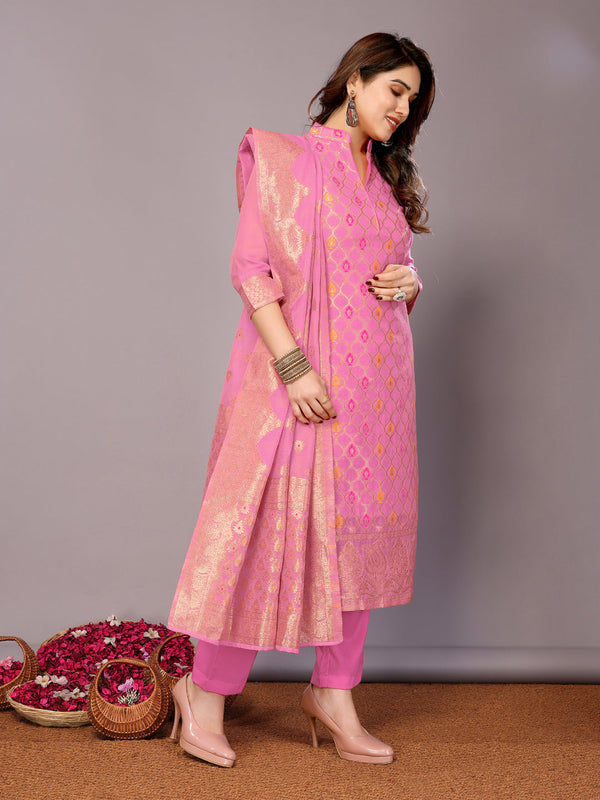 Pink Chanderi Cotton Pant Suit Acy8241