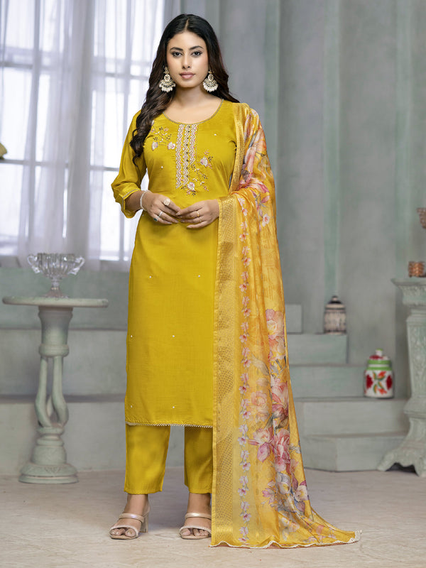Yellow Rayon Cotton Pant Suit Acy8244