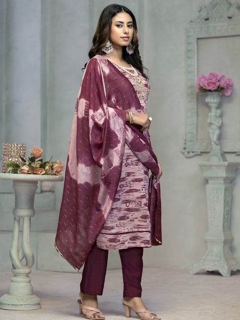 Wine Rayon Cotton Pant Suit Acy8245 Closure View