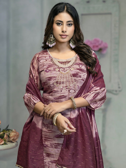 Wine Rayon Cotton Pant Suit Acy8245 Back View