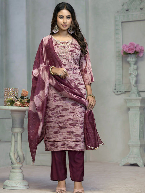 Wine Rayon Cotton Pant Suit Acy8245