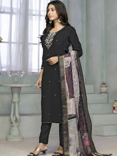 Black Rayon Cotton Pant Suit Acy8246 Closure View