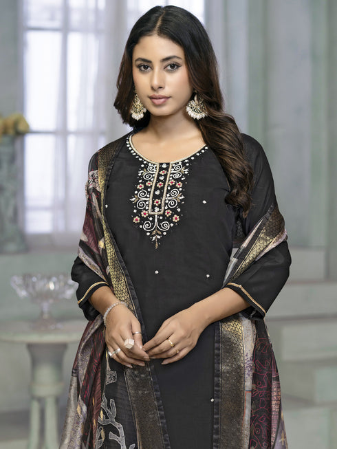 Black Rayon Cotton Pant Suit Acy8246 Back View