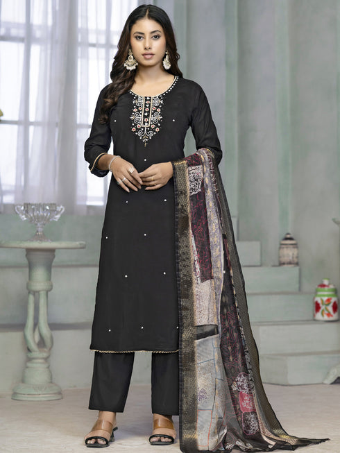 Black Rayon Cotton Pant Suit Acy8246