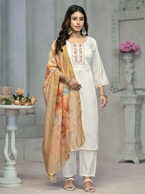 Cream Rayon Cotton Pant Suit Acy8247