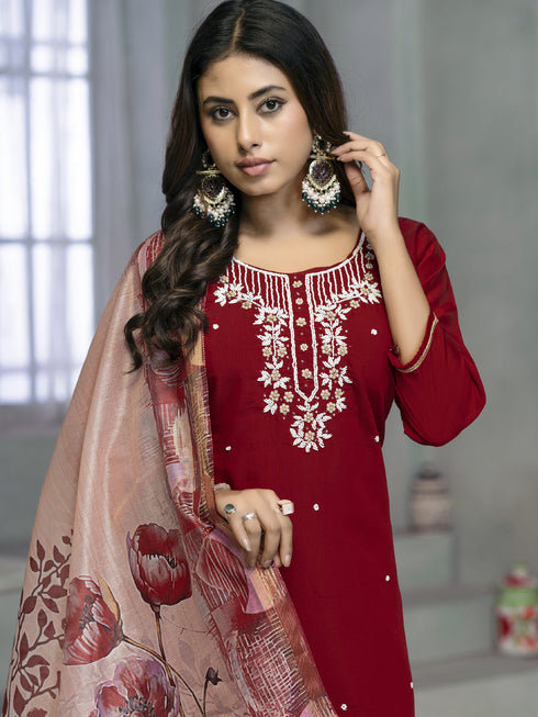 Maroon Rayon Cotton Pant Suit Acy8248 Back View