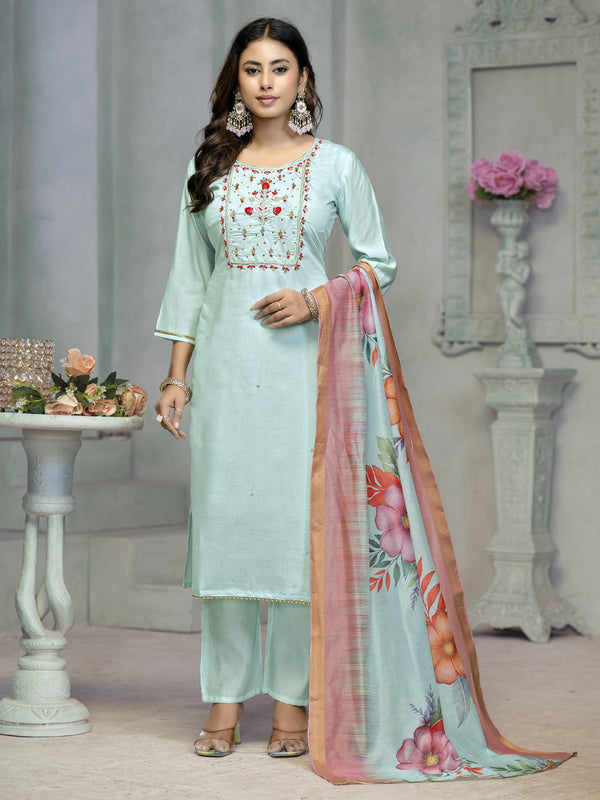 Blue Rayon Cotton Pant Suit Acy8249