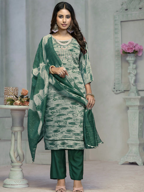 Green Rayon Cotton Pant Suit Acy8250