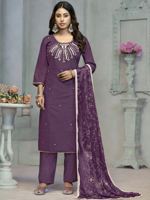 Purple Rayon Cotton Pant Suit Acy8252
