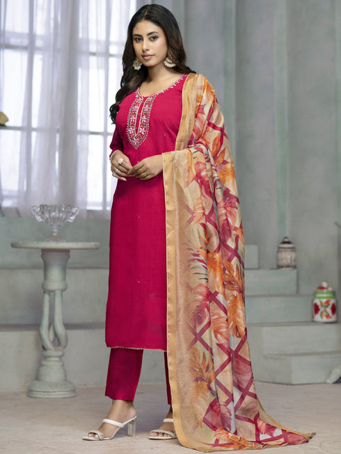 Pink Rayon Cotton Pant Suit Acy8253 Closure View