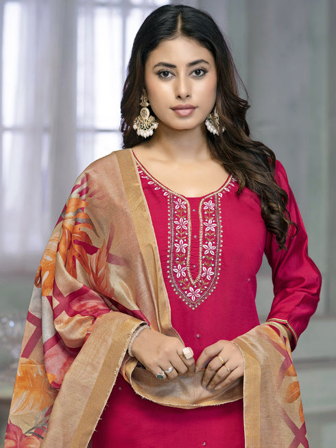 Pink Rayon Cotton Pant Suit Acy8253 Back View