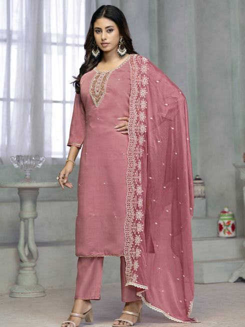 Pink Rayon Cotton Pant Suit Acy8254 Closure View