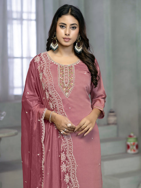 Pink Rayon Cotton Pant Suit Acy8254 Back View