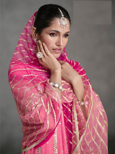 Pink Georgette Sharara Suit Acy8255 Closure View