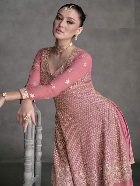Light Pink Georgette Sharara Suit Acy8257 Closure View