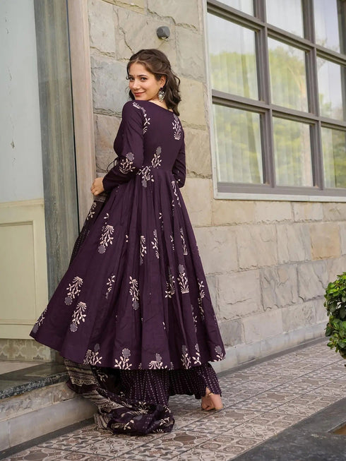 Purple Maslin Anarkali Dress Acy8258 Closure View