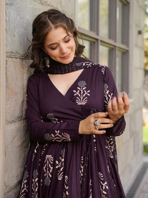 Purple Maslin Anarkali Dress Acy8258 Back View