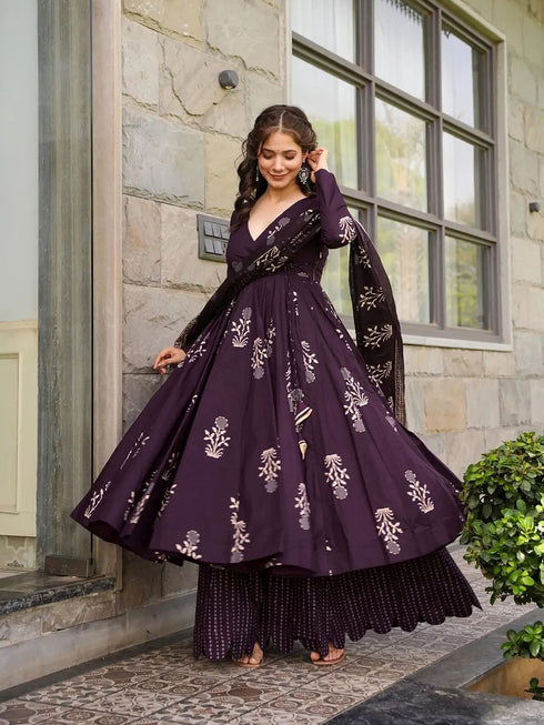 Purple Maslin Anarkali Dress Acy8258