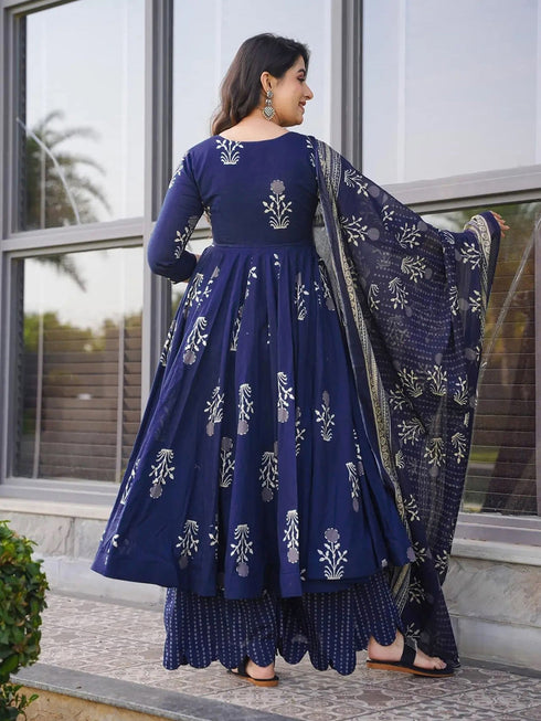 Blue Maslin Anarkali Dress Acy8259 Closure View