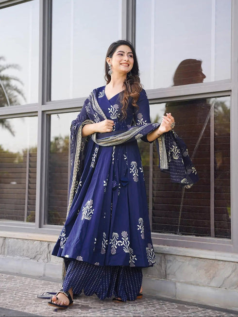 Blue Maslin Anarkali Dress Acy8259