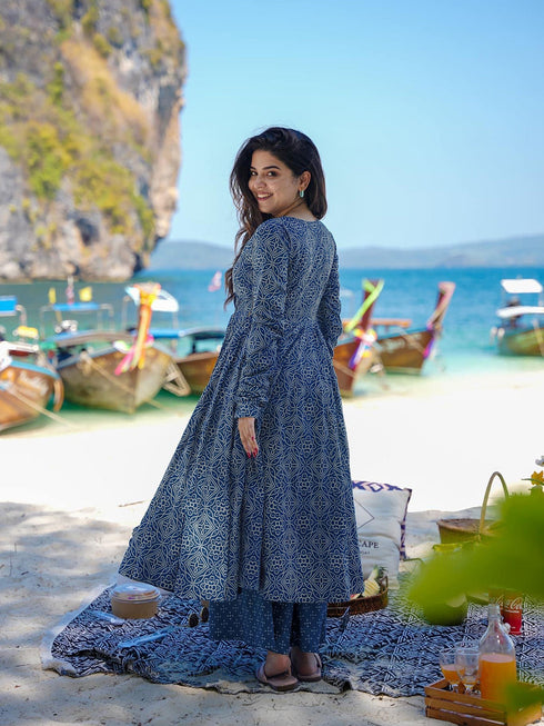 Blue Maslin Anarkali Dress Acy8261 Closure View