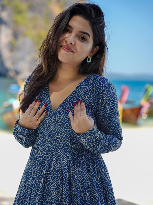 Blue Maslin Anarkali Dress Acy8261 Back View