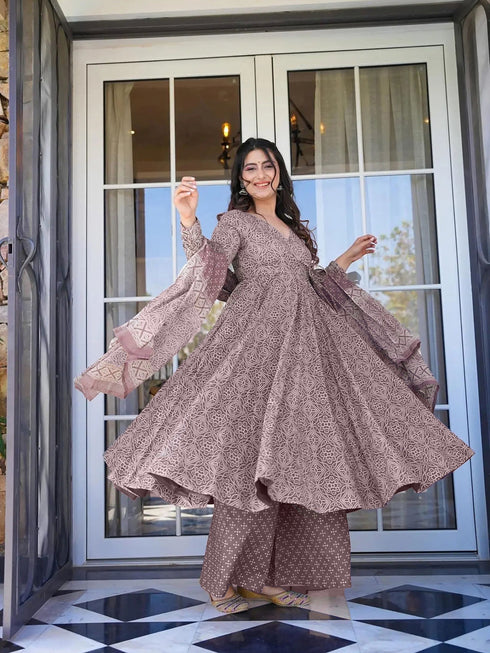 Purple Maslin Anarkali Dress Acy8262 Back View