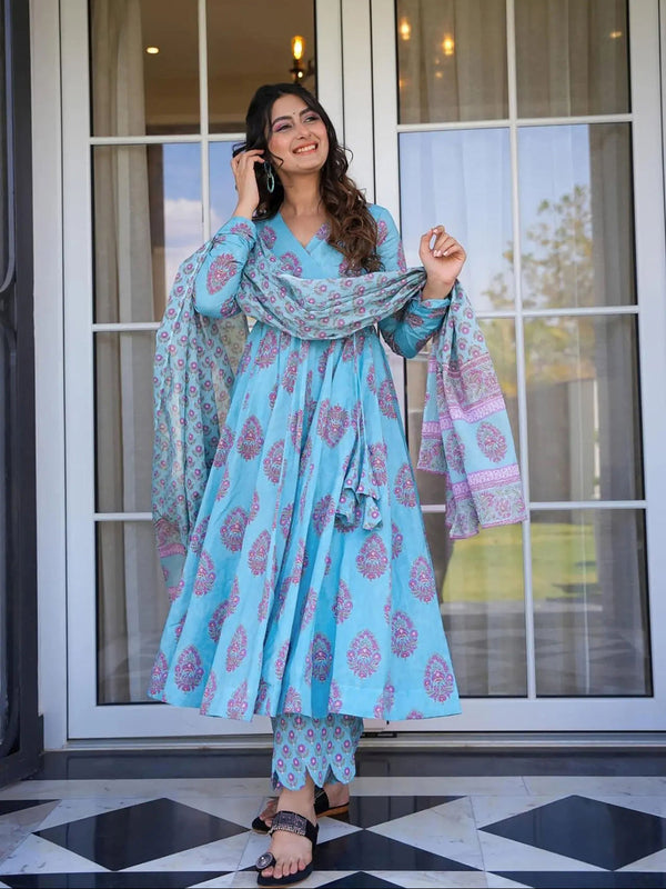 Sky Blue Maslin Anarkali Dress Acy8263