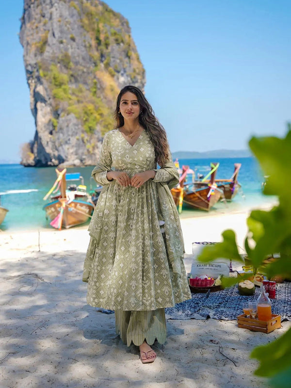 Green Maslin Anarkali Dress Acy8264