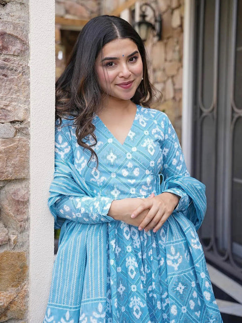 Sky Blue Maslin Anarkali Dress Acy8265 Back View