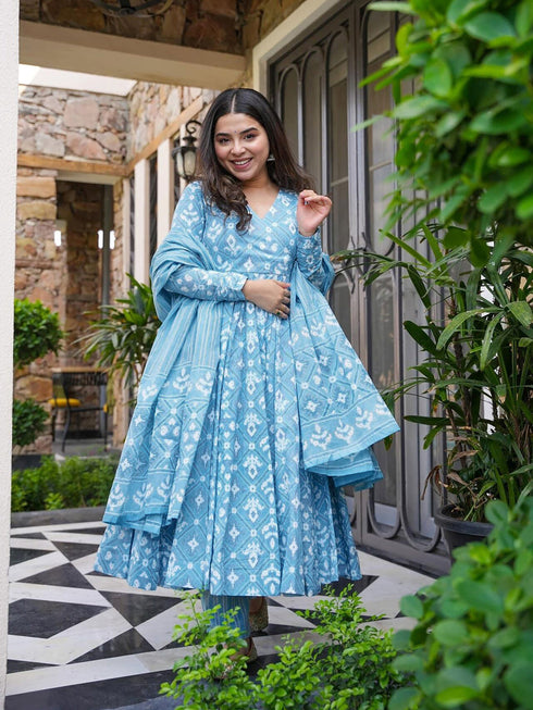 Sky Blue Maslin Anarkali Dress Acy8265