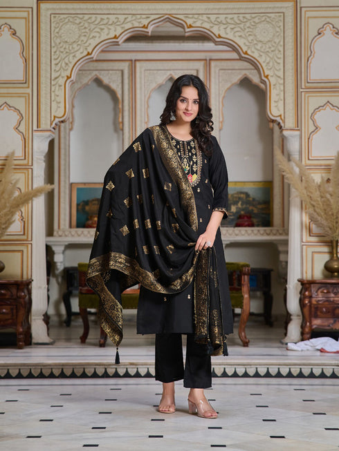 Black Chanderi Pant Suit Acy8267 Salwar Kameez