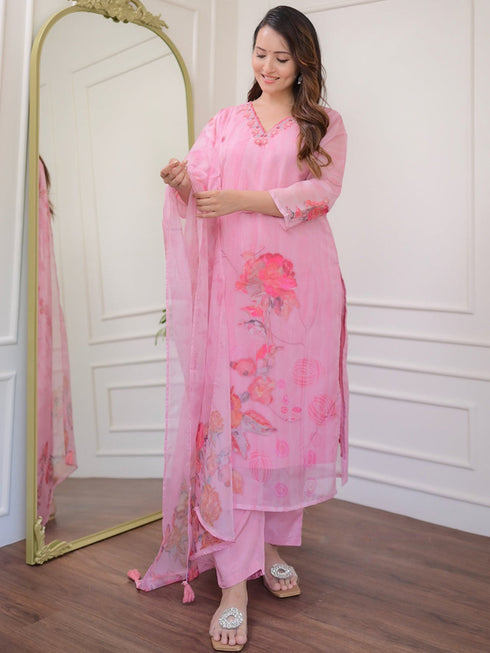 Pink Taby Organza Pant Suit Acy8268 Closure View