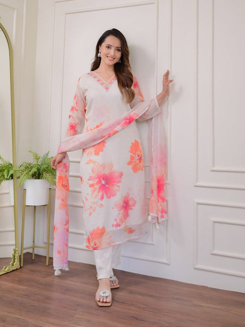 Off White Taby Organza Pant Suit Acy8269 Salwar Kameez