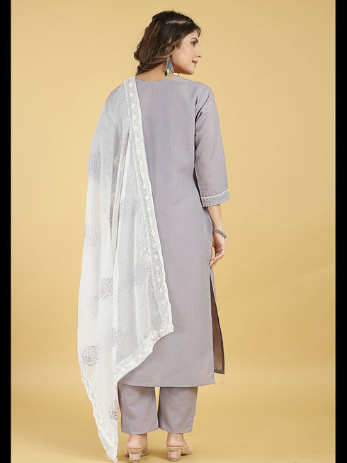 Grey Cotton Blend Pant Suit Acy8270 Closure View