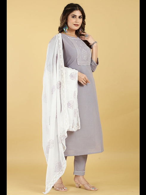 Grey Cotton Blend Pant Suit Acy8270 Salwar Kameez