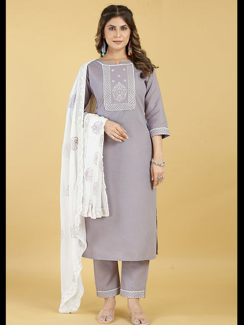Grey Cotton Blend Pant Suit Acy8270