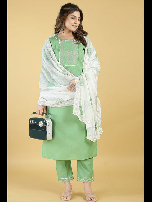 Green Cotton Blend Pant Suit Acy8271 Salwar Kameez
