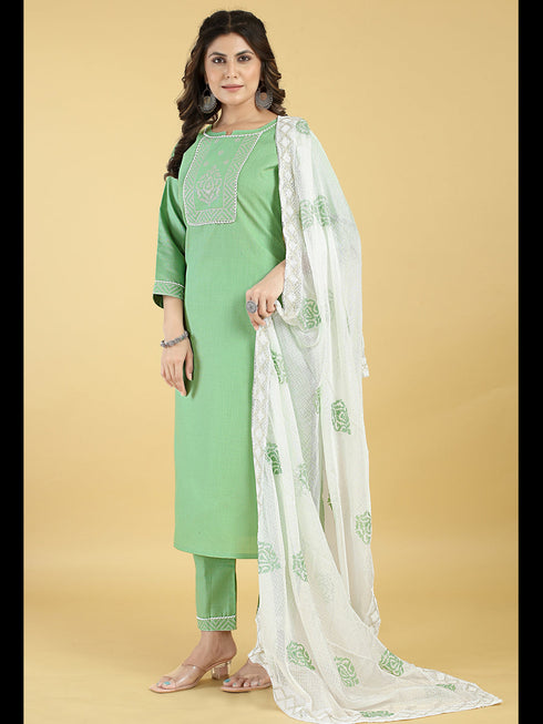 Green Cotton Blend Pant Suit Acy8271