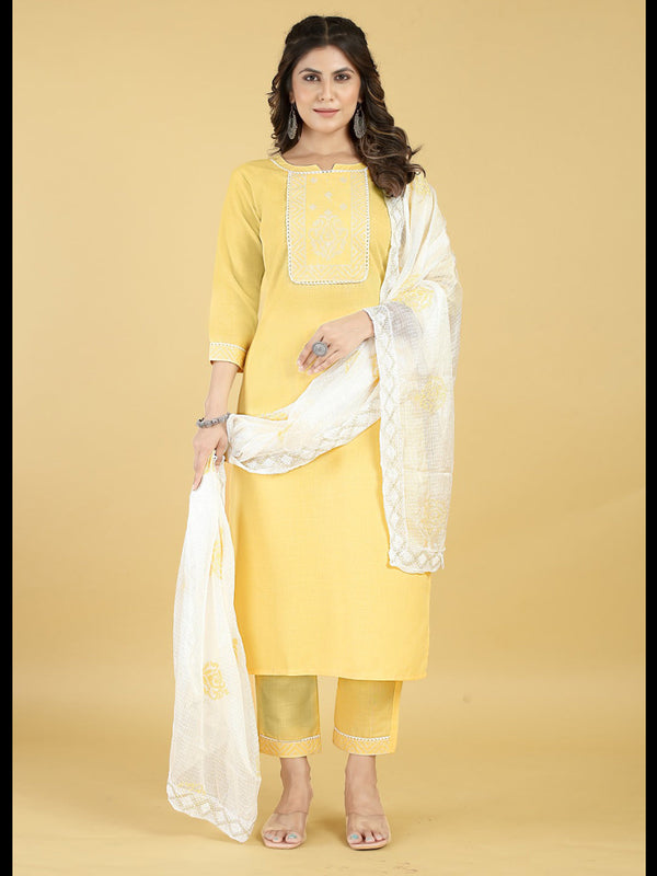 Yellow Cotton Blend Pant Suit Acy8272