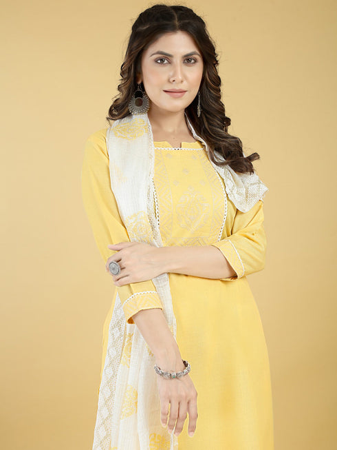 Yellow Cotton Blend Pant Suit Acy8272 Back View