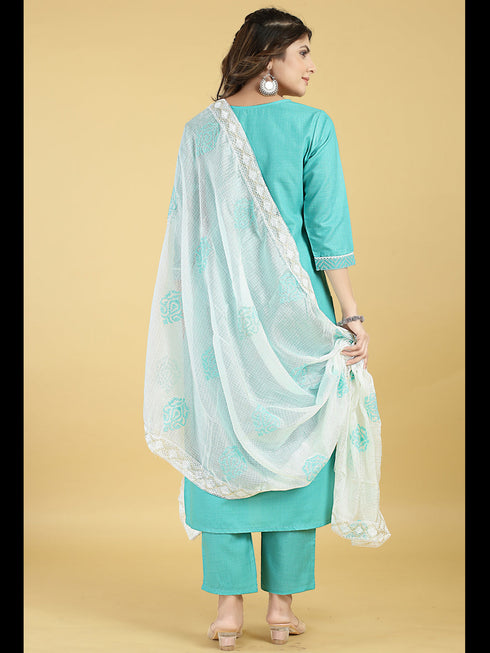 Blue Cotton Blend Pant Suit Acy8273 Closure View