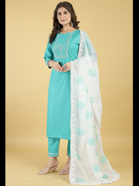 Blue Cotton Blend Pant Suit Acy8273 Salwar Kameez