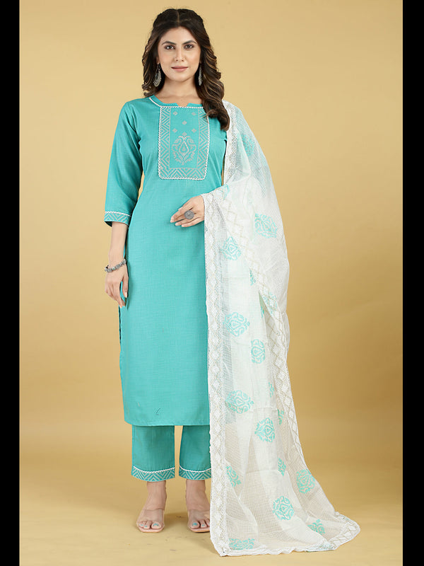 Blue Cotton Blend Pant Suit Acy8273
